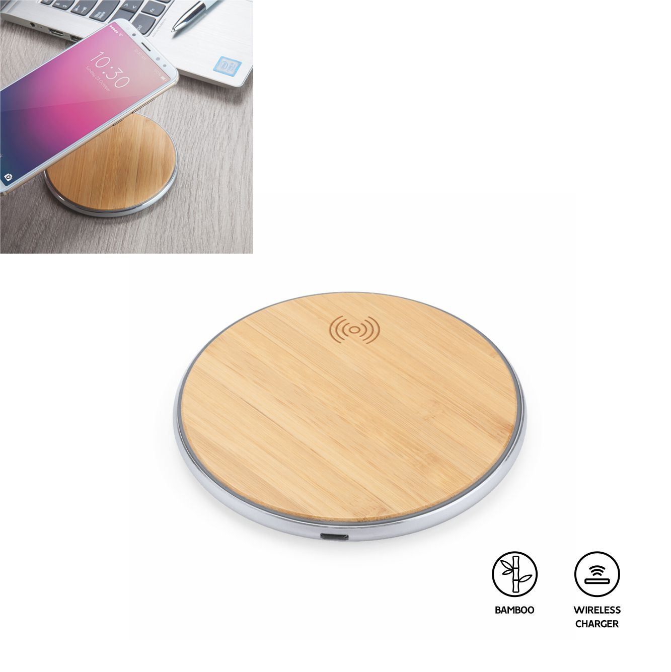 Caricabatterie wireless con corpo in alluminio